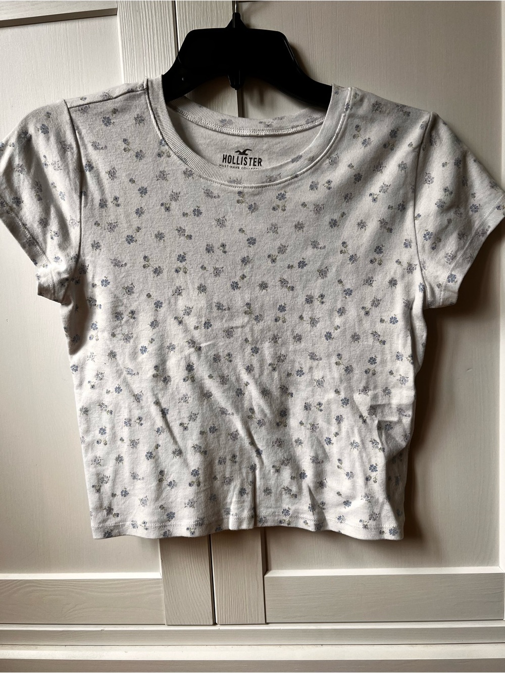 Hollister Baby Tee with Small Blue Floral Print